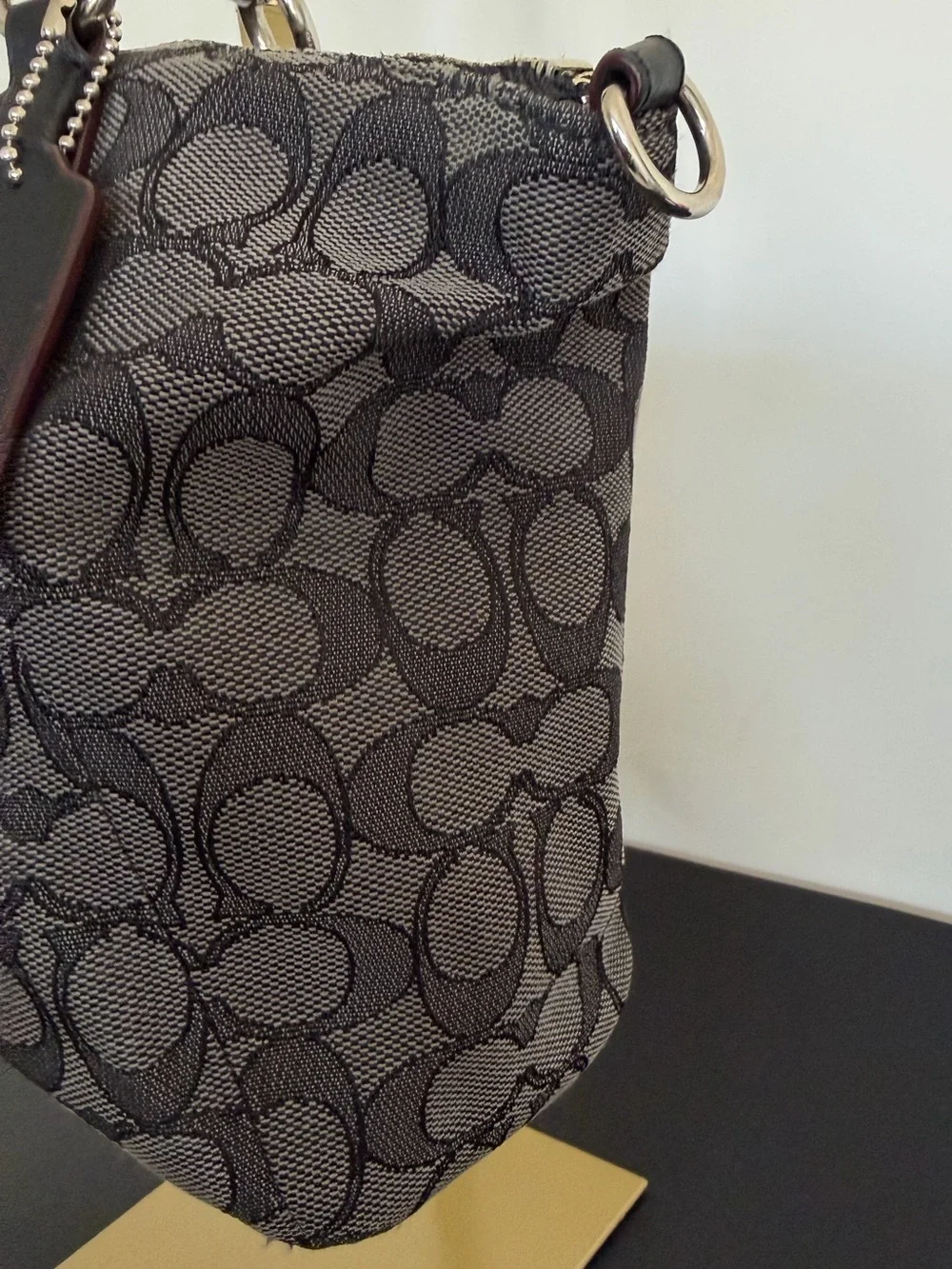 Coach F36625 Signature Gray Black Satchel Crossbody Shoulder Bag